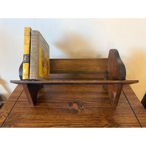 Vintage Wooden Desktop Book Trough Angled Bookcase Display Stand Rustic Wood